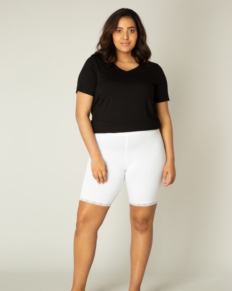 Front of a model wearing a size 0(46) Ava in White by Base Level Curvy. | dia_product_style_image_id:279773